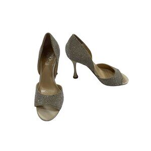 VINCE CAMUTO ALIANDRY SATIN Beige RHINESTONE HIGH HEAL SIZE 5 1/2